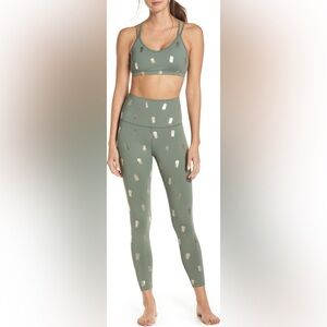 Beyond Yoga Pineapple Midi Leggings sports bra matching set medium green gold